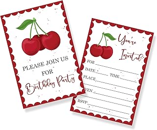 Cherry Invitation Cards, Girl's Birthday Party Invitation Cards Supplies, Fill-in Invitations, Baby Shower Wedding Greeting Cards, Welcome Home Party Decorations, 30 Pcs