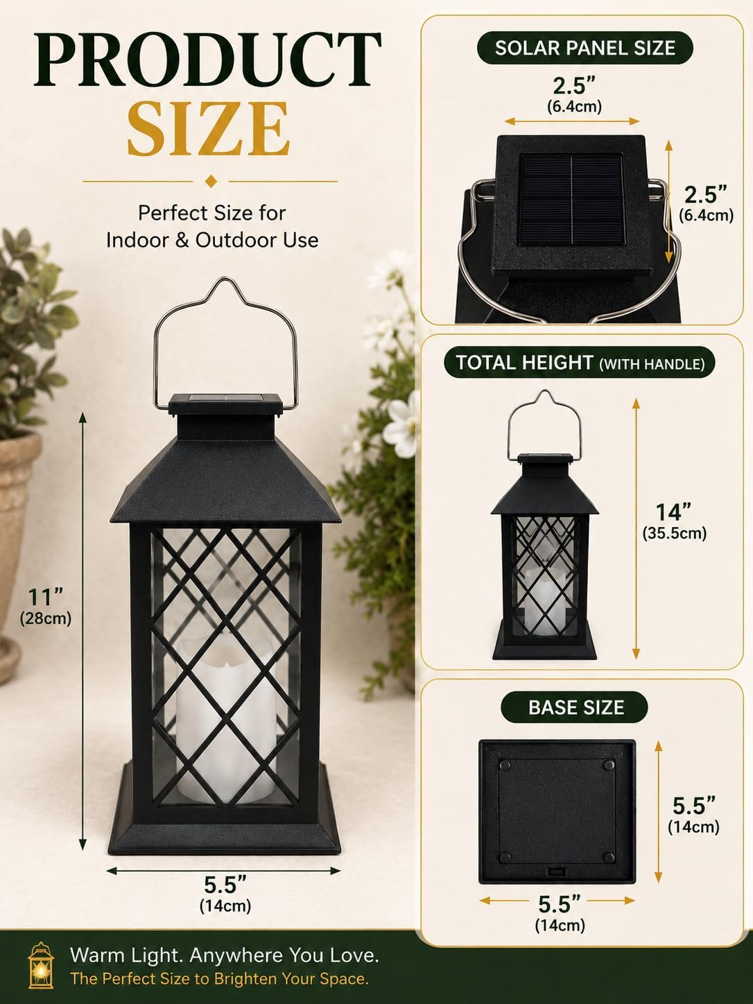 2 Pack 14'' solar lanterns outdoor waterproof，Includes flameless candles thumbnail