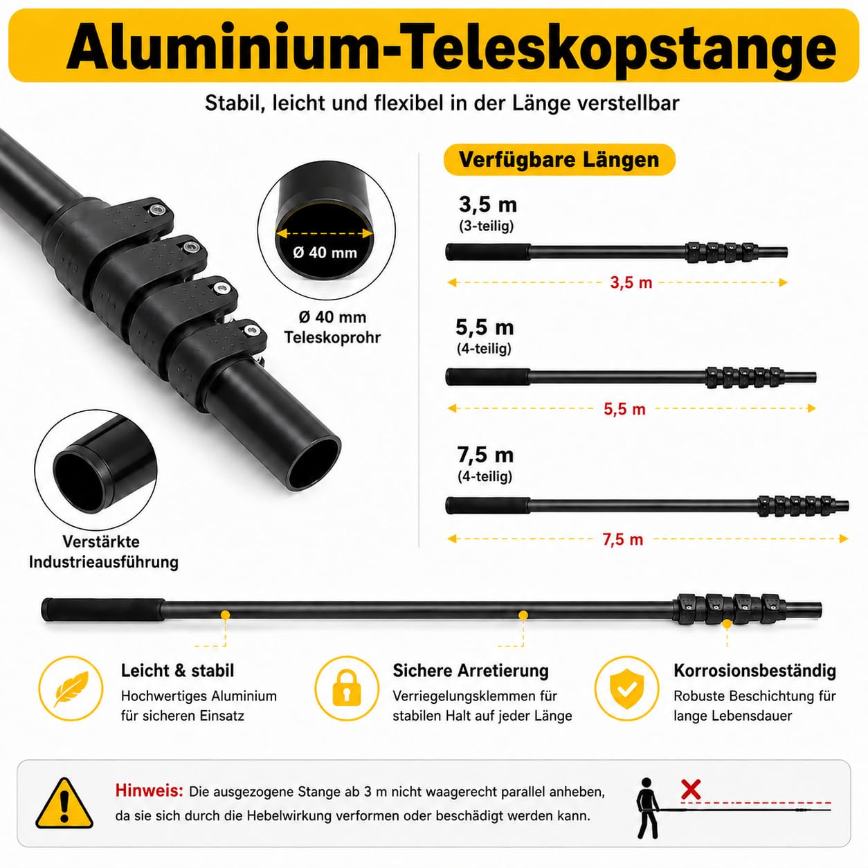 Kit de brosse de nettoyage pour panneau solaire extérieur avec tige télescopique de 7,5 m, tuyau d'eau de 29 m, cordon d'alimentation de 17 m, tête de brosse double rotative de 65 cm