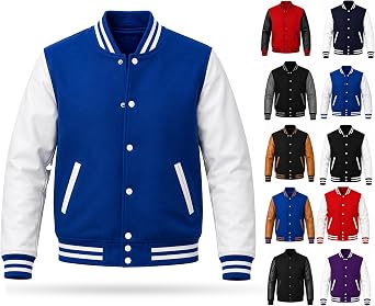 Mens Letterman Varsity Bomber Jacket Wool + Faux Leather Sleeves Black Bomber Jacket Men Baseball Jacket