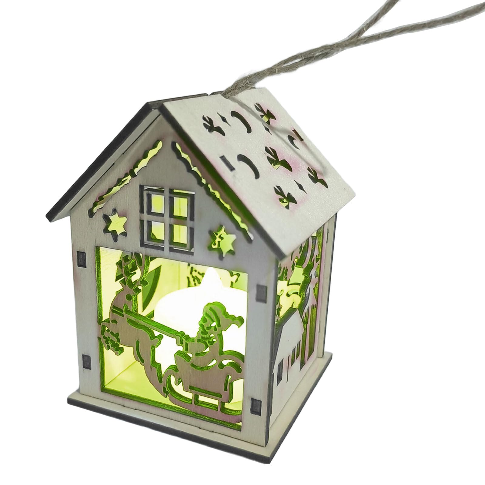 KAQNTUD LED Illuminated Wooden Christmas Hut, Hand-Painted, User-friendly Christmas Tree Decoration, Luminous Wooden Christmas Tree Decoration