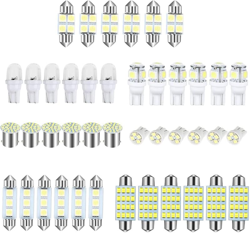 Kit de lâmpadas LED internas automotivas NGHEY com 42 peças – 31 mm, 36 mm, 41 mm, T10 e 1157, luz branca