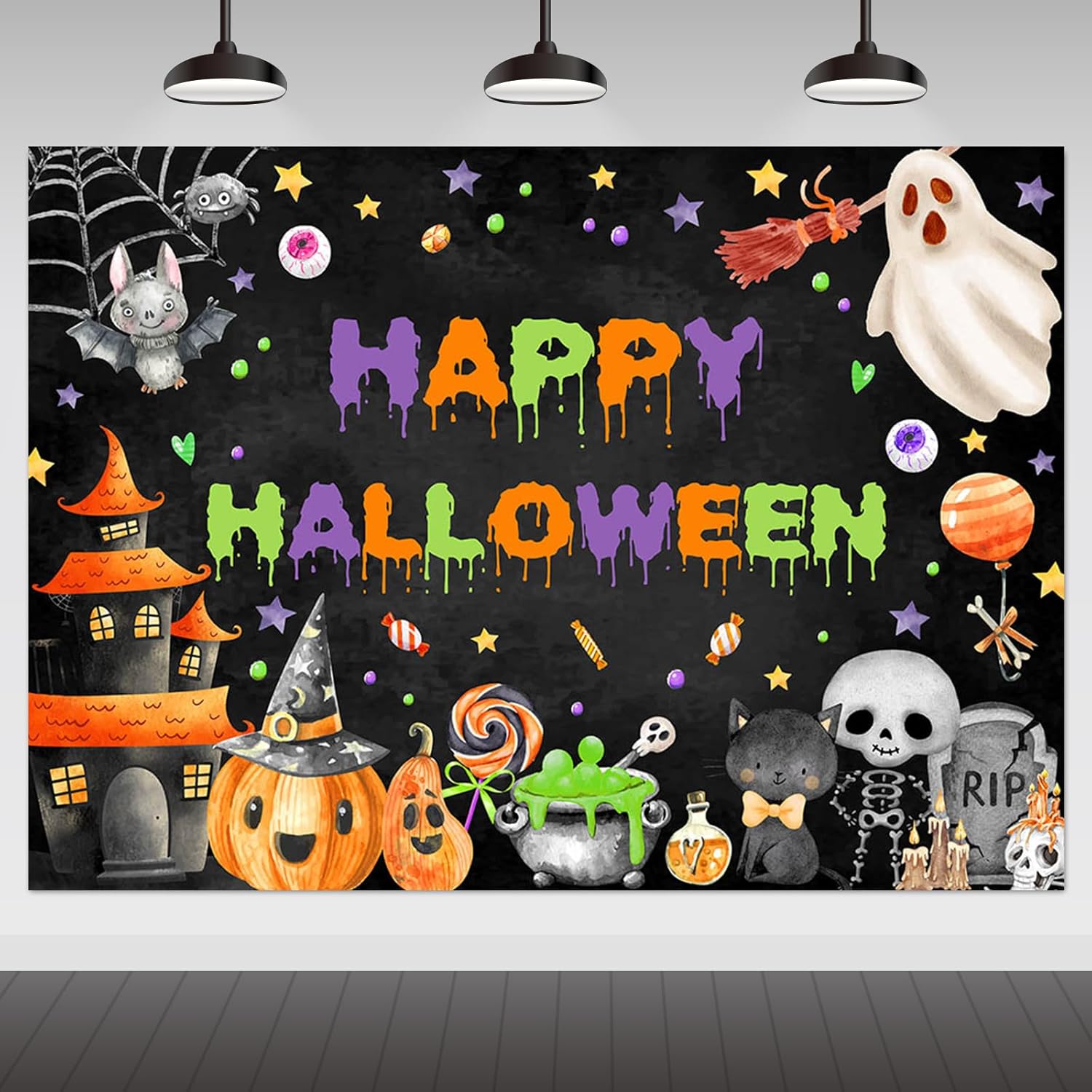 Avezano Happy Halloween Backdrop Spooky Ghost Party Banner for Kids Halloween Birthday Baby Shower Decorations 7x5ft