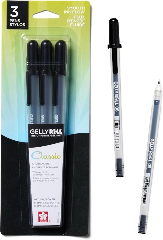 SAKURA 3-Piece Gelly Roll Blister Card Medium Point Gel Ink Pen Set, Black | Gel Ink Pen for Writing, Art & Drawing, Smooth Archival Quality Ink, Certified Non-Toxic, Japanese Quality