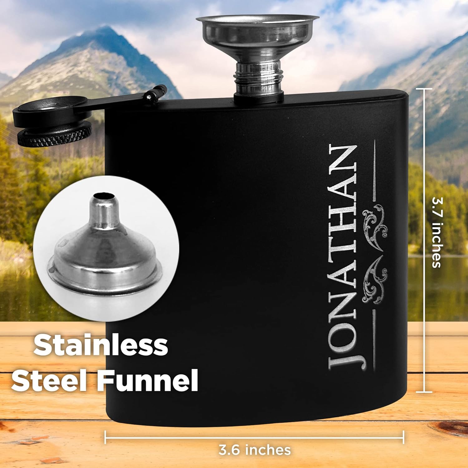Personalized Custom Flask for Men, Groomsmen Flask, Engraved for Men, Women, Groom, Personalized Groomsmen Gifts, 6 oz with Mini Funnel (6)