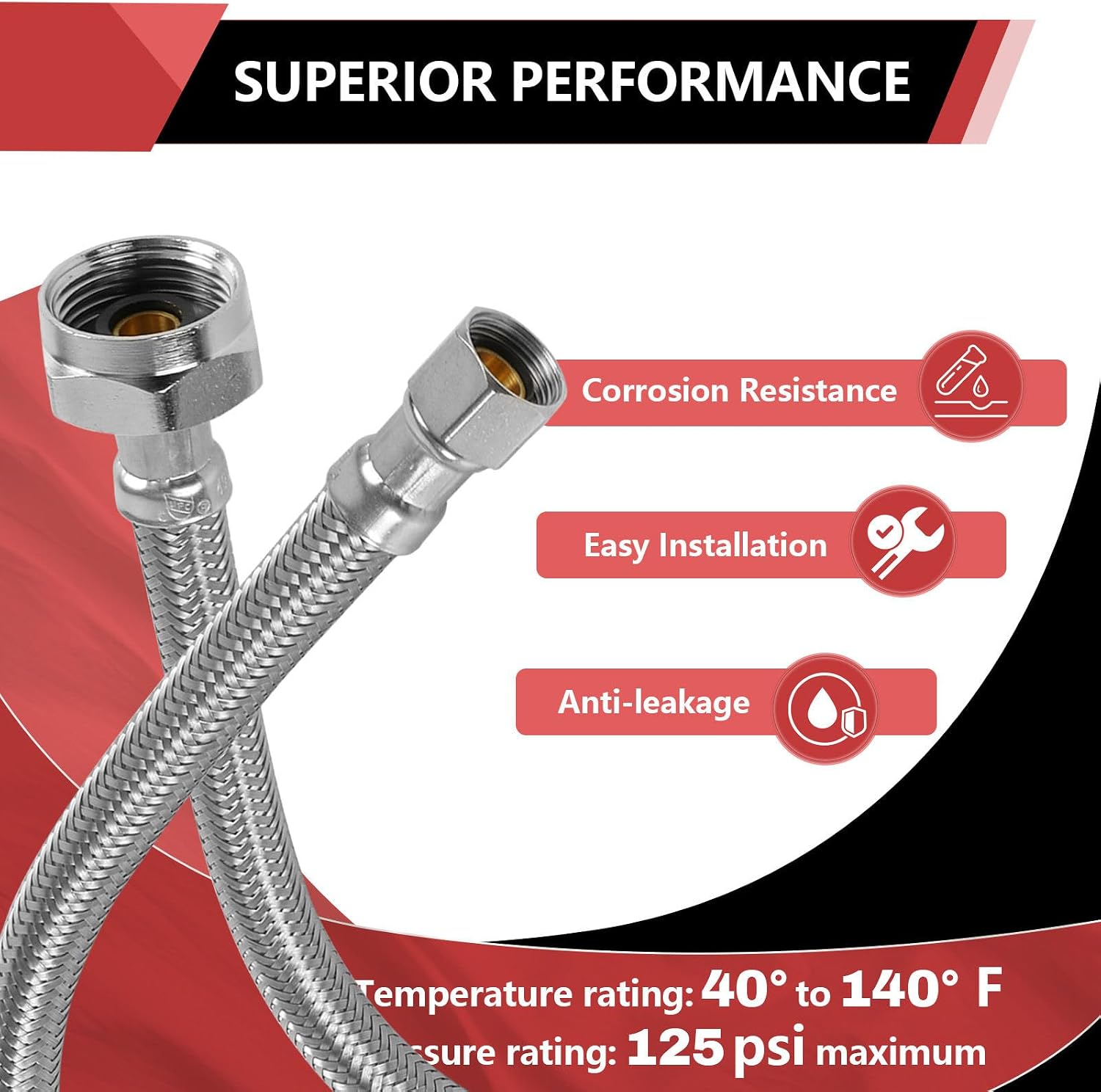 (30 Pack) Efield 16 Inch Toilet Braided Hose, 3/8"Compression X 7/8"Ballcock, Braided, Metal Nut Toilet Connectors(16 Inch), (HOSE107-30PCS)