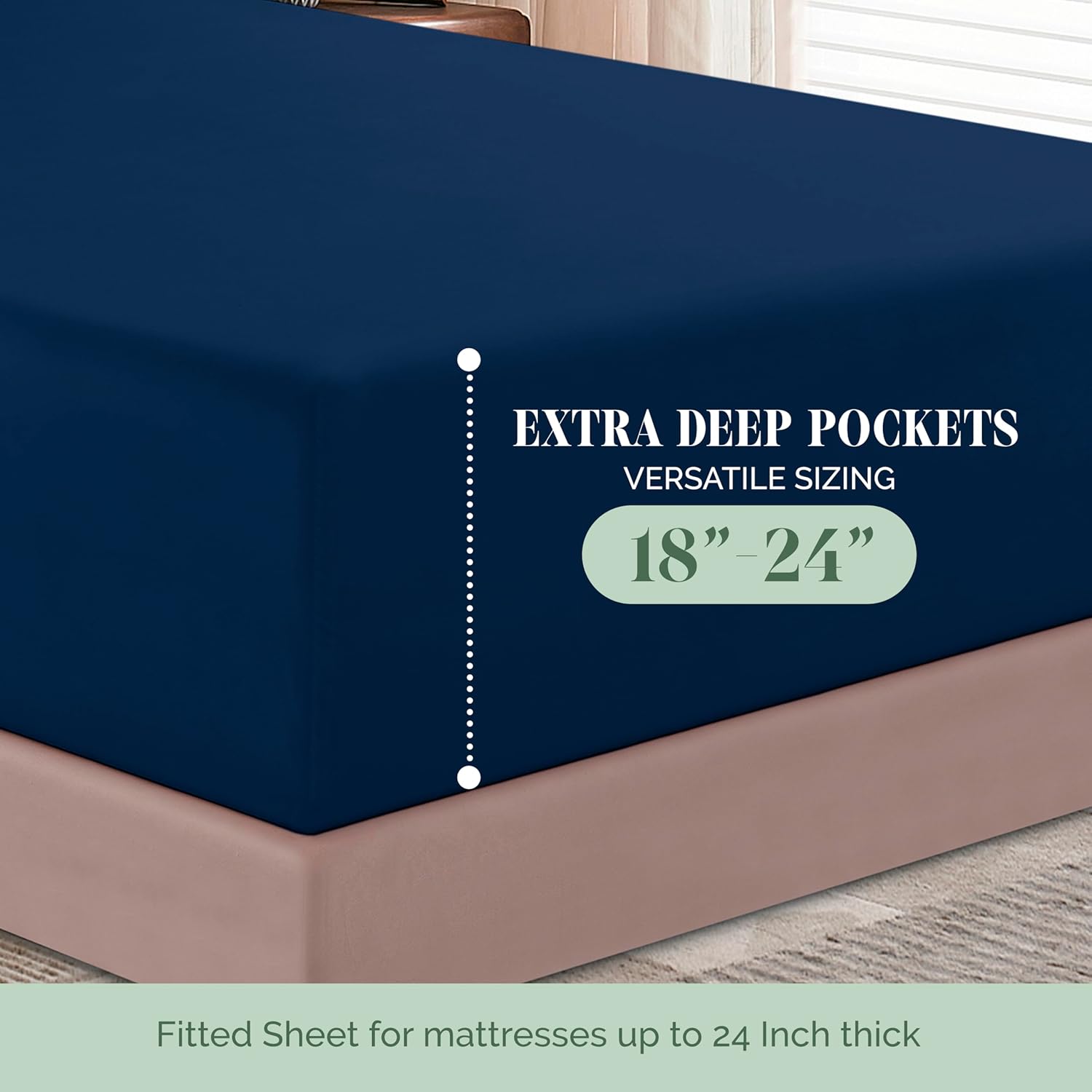 Elegant Comfort 1500 Premium Hotel Quality 18-24 Inches Deep - Extra Deep Pocket Single Fitted Sheet for High Mattress, Luxury and Softest, Smart Pocket - Wrinkle Free, Full, Navy Blue