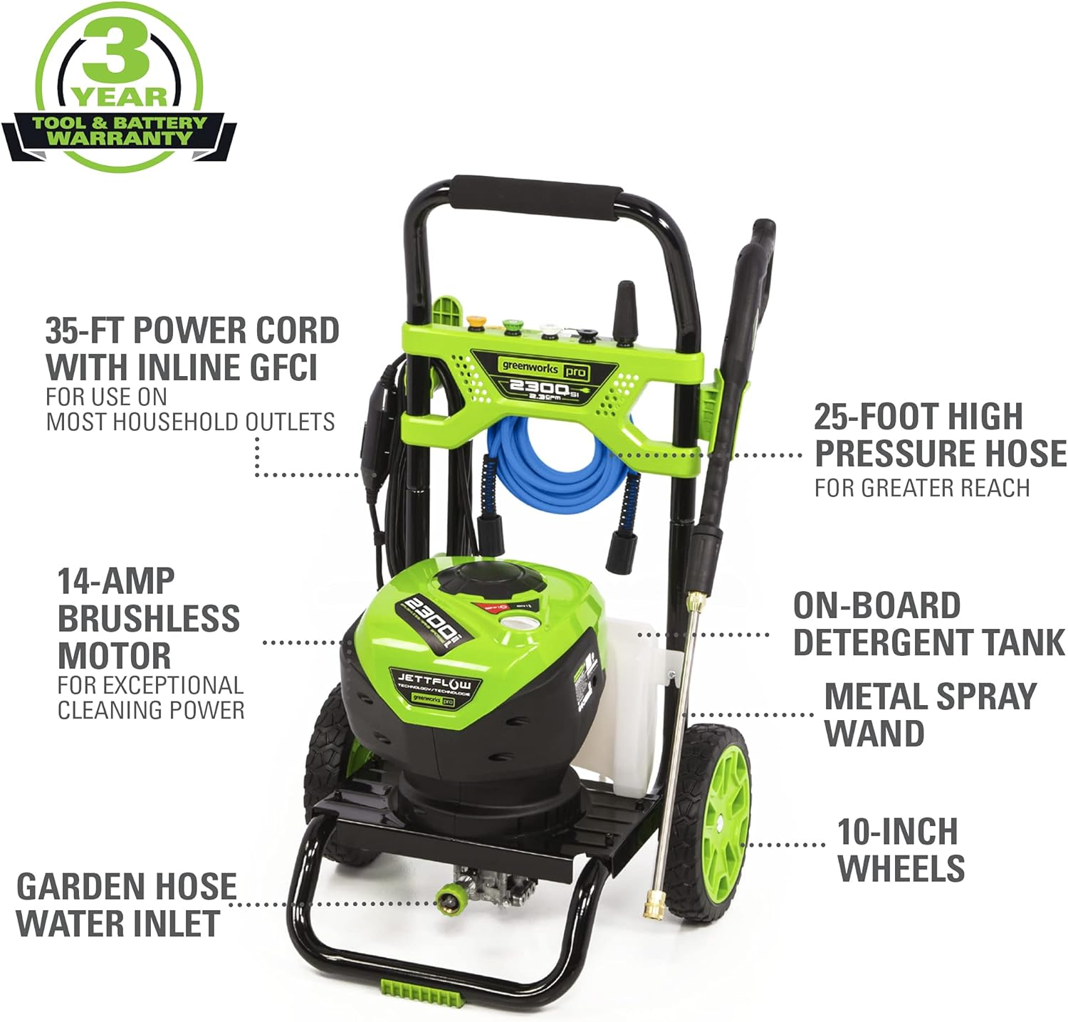 Greenworks Pro 2300 Max PSI Brushless Electric Pressure Washer and Surface Cleaner