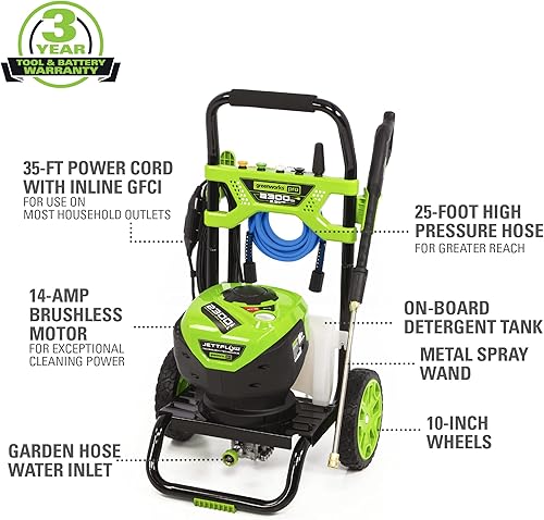 Miniatura 2 de Greenworks Pro 2300 Max PSI Lavadora de presión eléctrica sin escobillas y limpiador de superficies