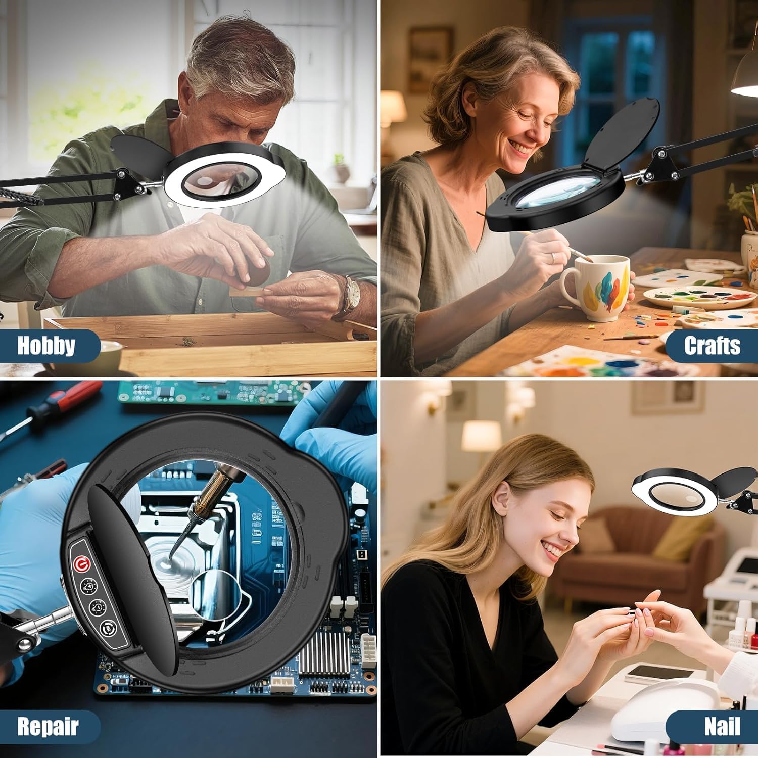 Upgraded 15X 10X Magnifying Glass with Light and Dust Cover, Clamp on Lighted Magnifier 84 LED 5 Color Dimmable Hands-Free Magnifying Glass Desk Lamp for Reading Craft Hobby Close Work