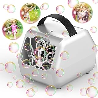 Bubble Machine, Automatic Bubble Blower, 10000+ Unique Bubbles Per Minute Bubble Maker for Kids, 2 Speeds,12 Wands, Plug-in or Batteries Bubbles Toy for Indoor/Outdoor Parties, Birthday, Wedding