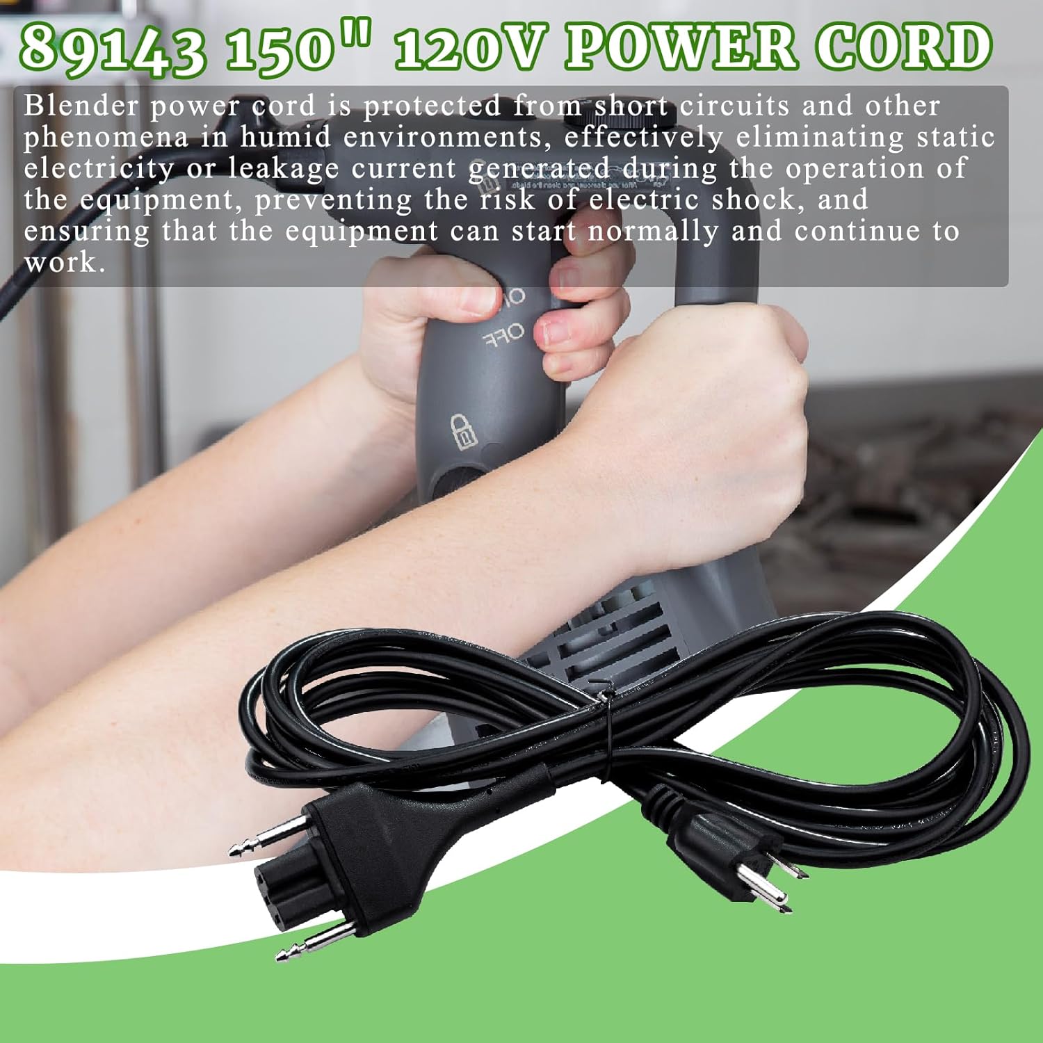 Immersion Blender Power Cord Replacement Replace 89143 Fit for Robot Coupe Blenders MP Series MP350 MP450 MP550 MP600 MP800 Turbo Combi Series C Blender Extended Cords Parts 3-pin Plug 150" Black