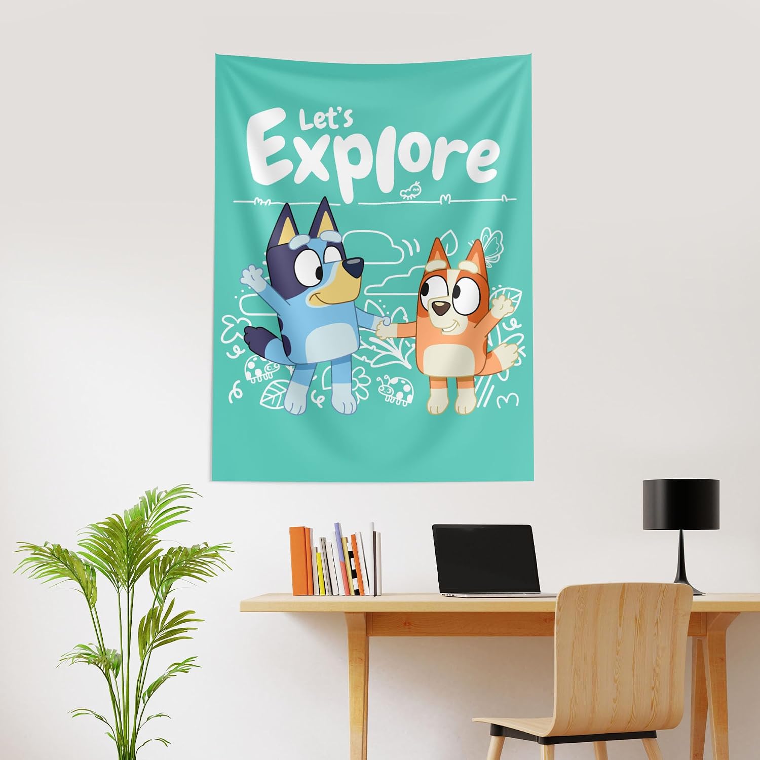 Northwest Bluey Happy Explorers Wall Hanging Tapestry, Nursery Playroom Decor, Lightweight Washable Fade Resistant, 40x57 inches