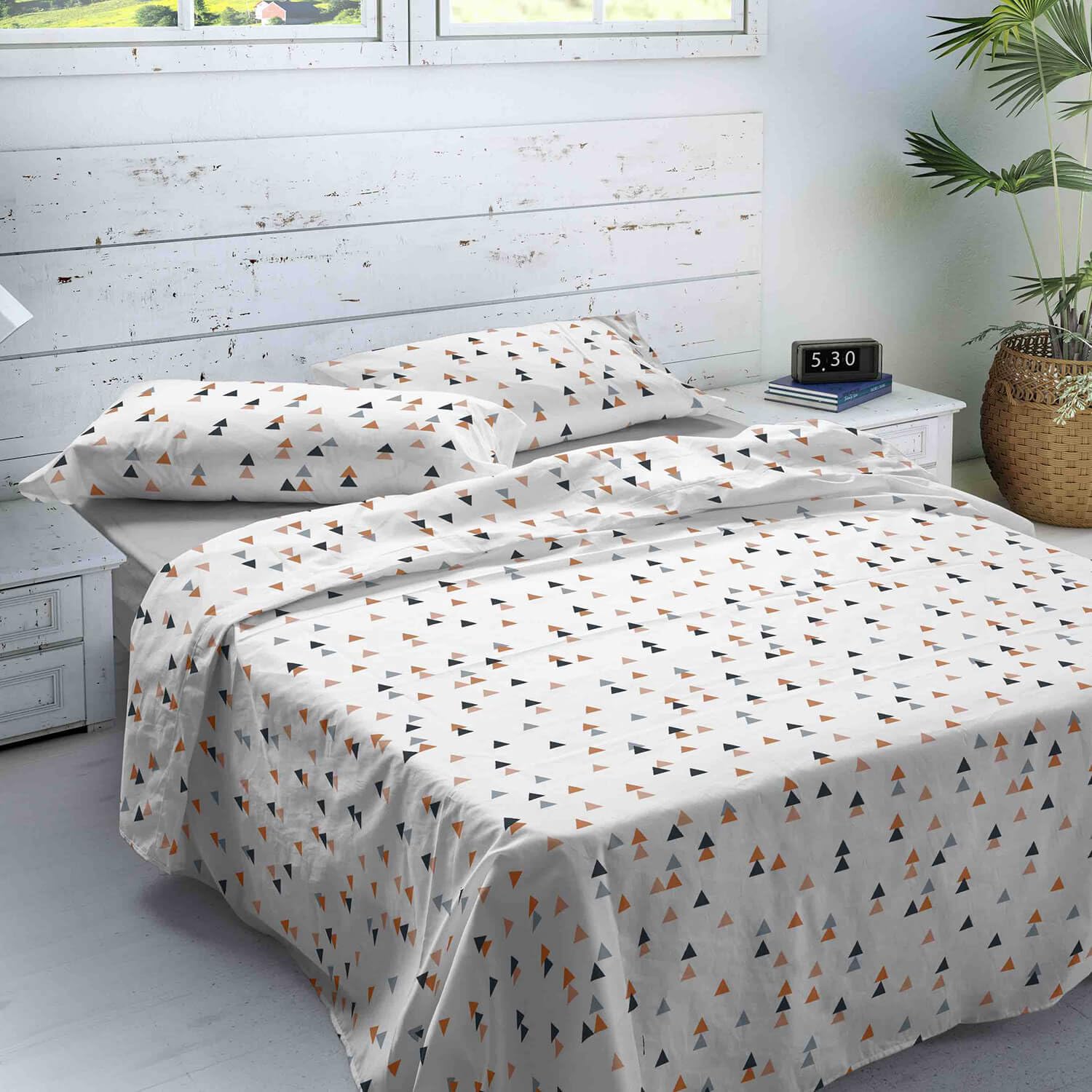 NATURALS - Juego de Sábanas Estampada Cama 150-100% Algodón Franela - Incluye Sábana Encimera + Sábana Bajera + 2 Fundas de Almohada - Extra Suave, Transpirable - Danubio