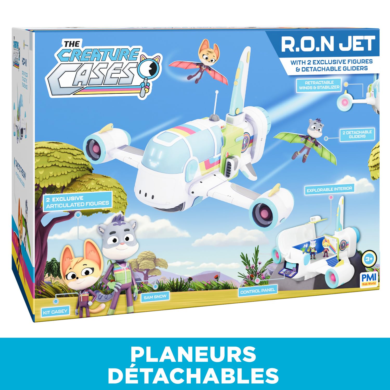 BANDAI - Enquêtes Sauvages - Coffret R.O.N Jet - Avion avec 2 Figurines Exclusives et Planeurs Détachables - Véhicule Interactif pour Enfants Série Creature Cases - Jouet Enfant 3 Ans et + - PMCC9014