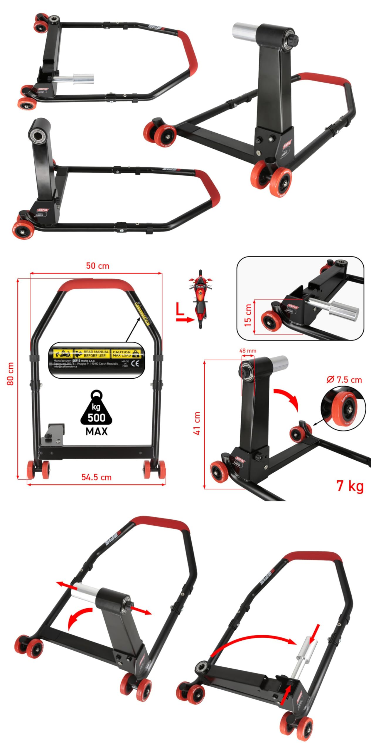 SEFIS M22 klappbarer hinterer Einarm Montageständer für Monoschwingen - linksseitig Motorradheber Serviceständer Heck Montageständer Hinten Motorrad Aufbocken (für Diavel/XDiavel)