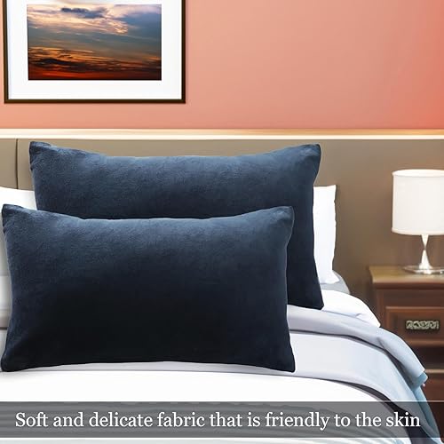Miniatura 7 de Juego de 2 fundas de almohada decorativas lumbares de terciopelo de algodón suave de 12 x 20 pulgadas para sofá, oficina, dormitorio, dormitorio,