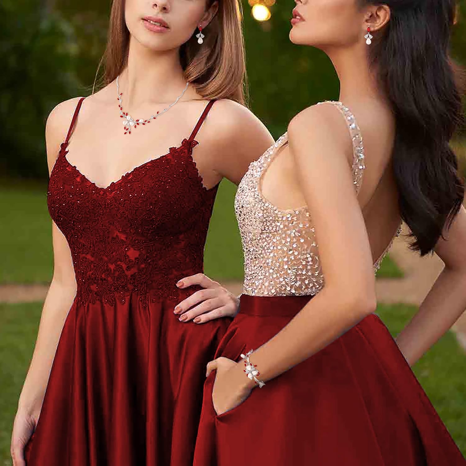 EVER FAITH Marquise CZ Simulated Pearl Bridal Flower Leaf Filigree Necklace Earrings Bracelet Set - Image 2