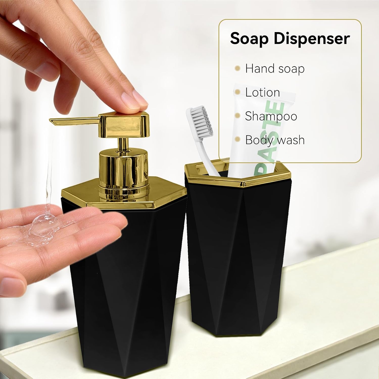 2 Piece Plastic Bathroom Accessories Set, Black Bathroom Sets Accessories