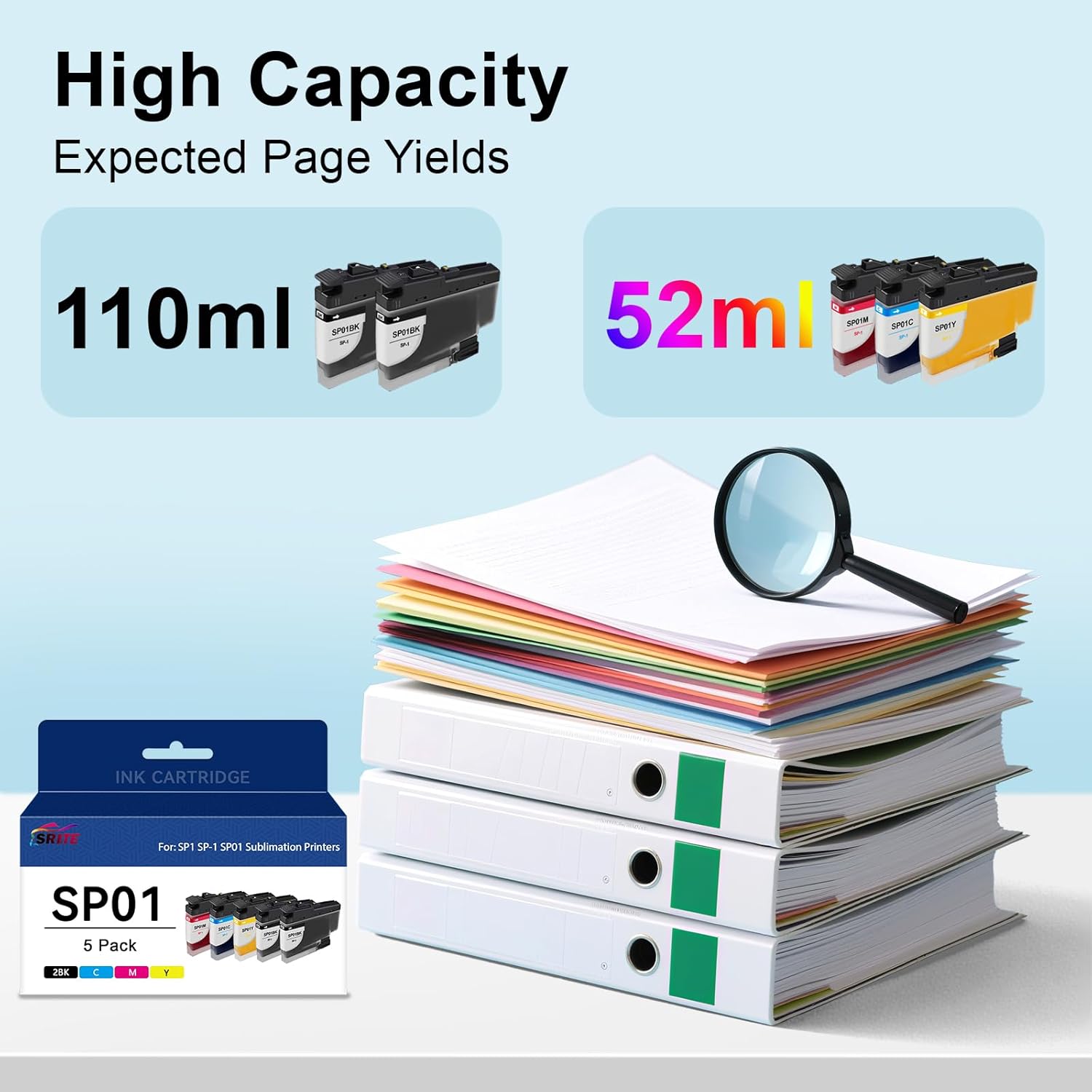 SP1 SP01 SP-1 Sublimation Ink Cartridge High Capacity Compatible with SP01BKS SP01CS SP01MS SP01YS for Brother SP-1 Sublimation Printer (5-Pack)