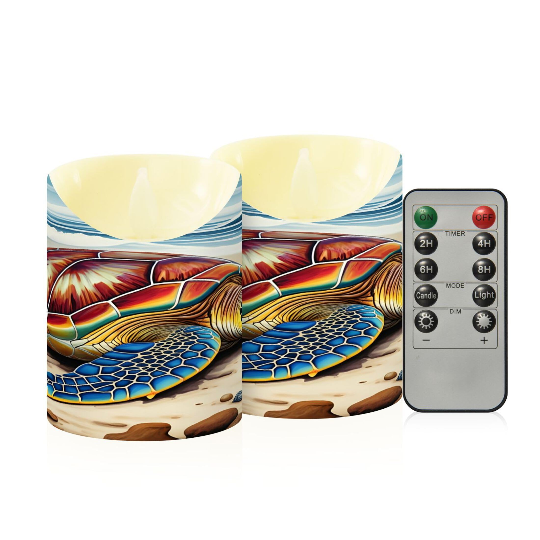 Kutsu Turtle Flameless Candles Set of 2, Battery Operated LED Flickering Candles with Remote and Timer, Plastic Pillar Candles for Home Wedding Decor