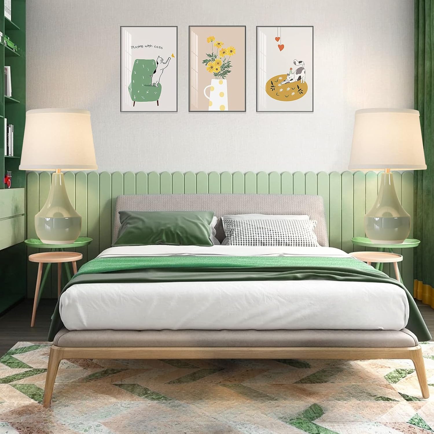 GyroVu Pink+Green Ceramic Table Lamp Set of 2 Rocker Swtich