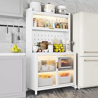 Estante para café y panadería, soporte para microondas de 5 niveles y estante de cocina, color blanco, resistente, para cocina, fuerte capacidad de carga, ideal para espacios pequeños, 80 cm