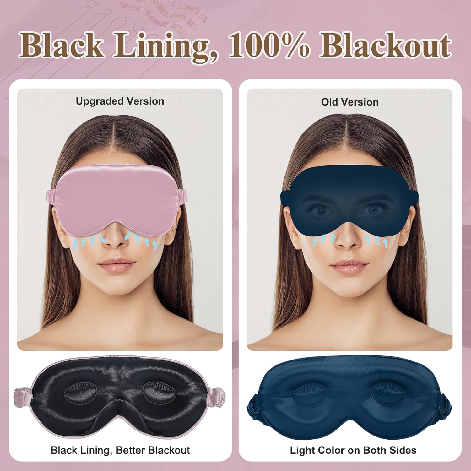BeeVines 2 Pack 3D Contoured Sleep Mask 22 Momme Mulberry Silk Sleeping Eye Masks, Weighted Eye Cover for Lash Extensions, Night Light Blocking Blindfold, 100% Blackout Satin Covers for Men & Women