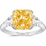 Luxfine 5 CT Diamond Rings for Women, Engagement Rings,Princess Cut Ring 925 Sterling Silver Simulated Diamond Jewelry(Clear，Yellow，Pink) with Gift Box