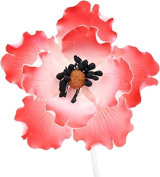 OCreme Anemone Gumpaste Sugar Flower 3-1/4 Inch - for Cake Decorating - Sugar Paste Decorations for Cakes, Cupcake Toppers - Birthday, Wedding, Valentines, Baby Shower - Set of 6 - Red
