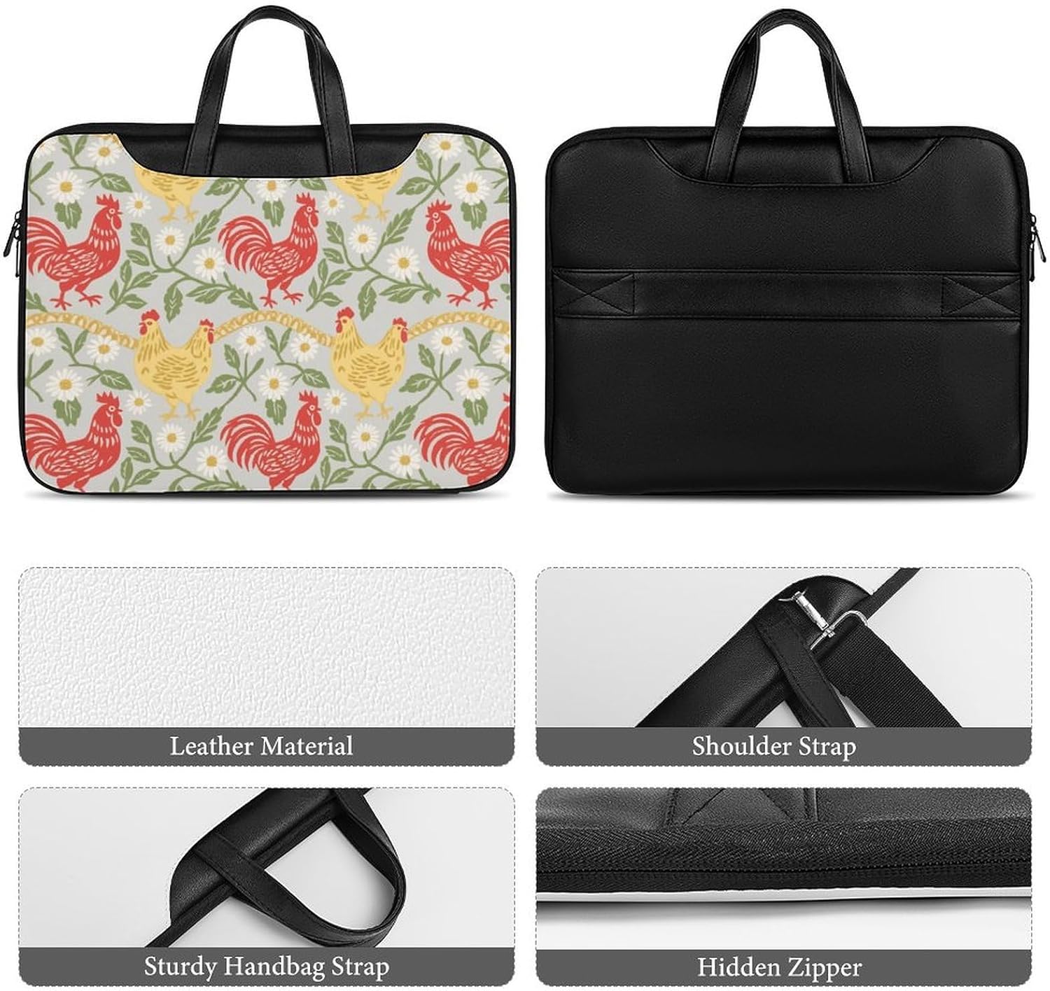 Chicken And Rooster PU Leather Laptop Tote Bag image 5