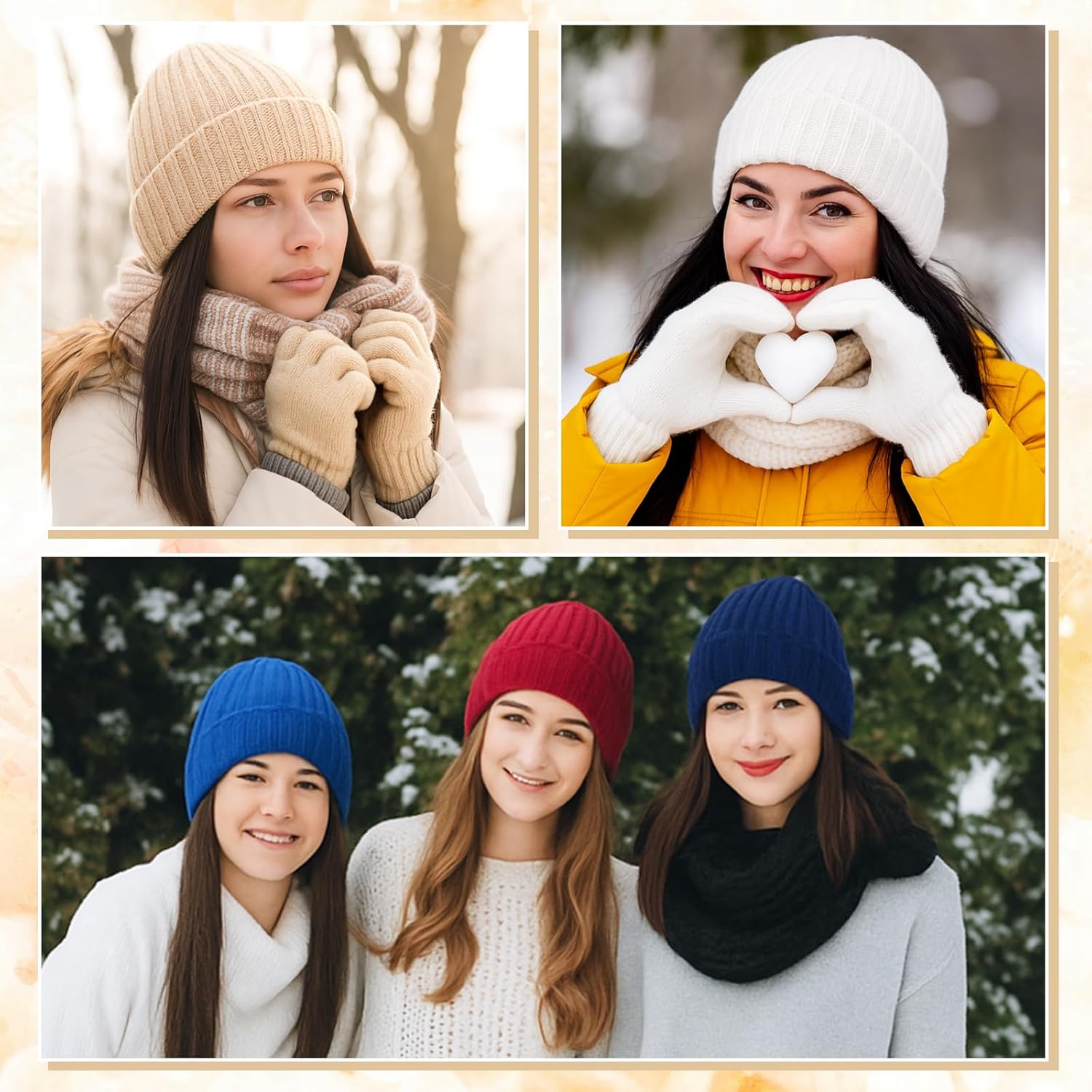 Suhine 24 Pcs/12 Set Winter Beanie Hat Gloves Set for Women Touchscreen Gloves Knitted Hats Fleece Plush Lined Warm Mittens for Women Cold Weather - Image 4