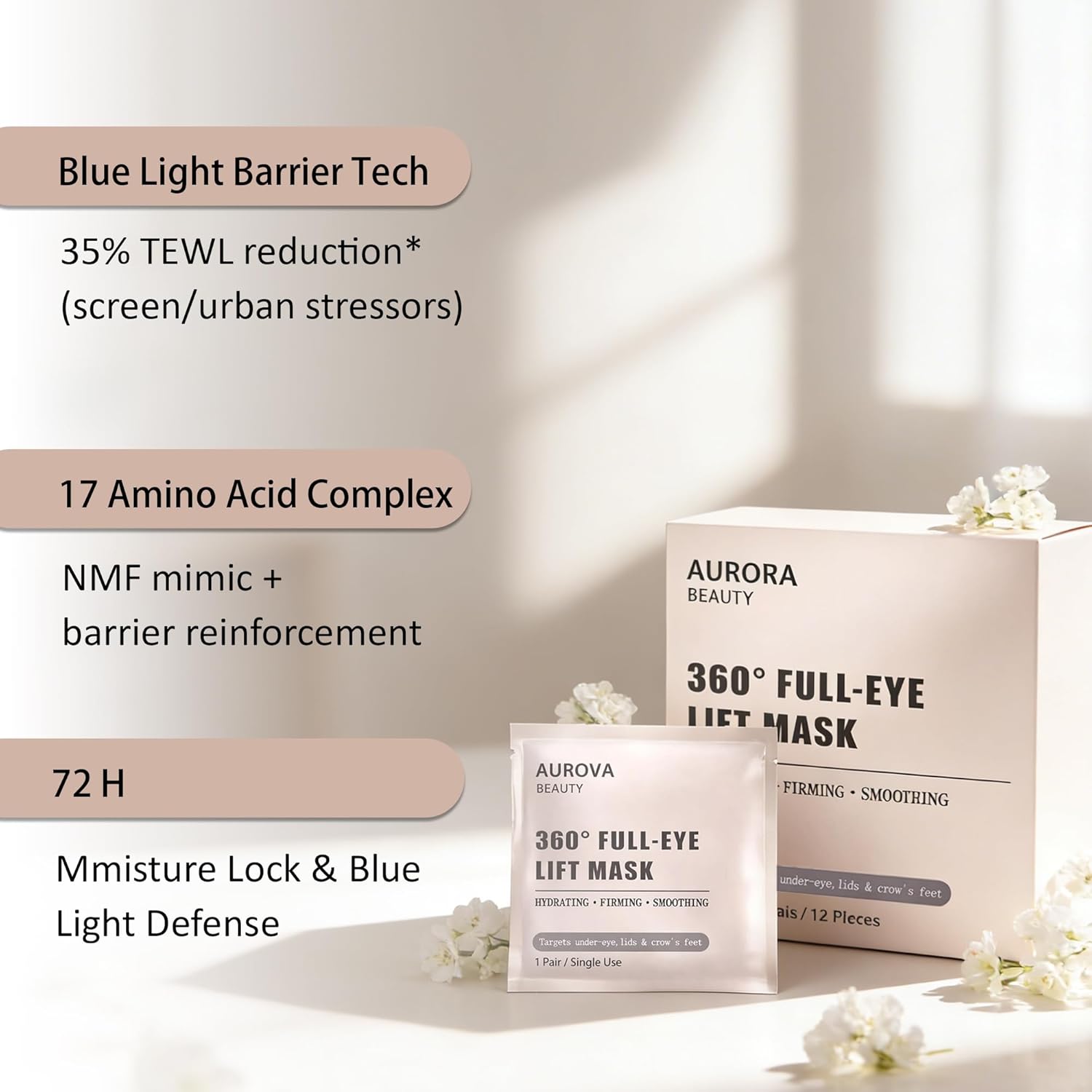 Aurova Beauty Eye Mask, Eye Mask with Bio-Collagen Peptide Complex & Vitamin C (1Set/12 Patch)