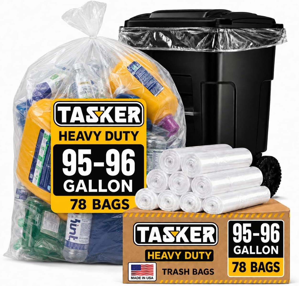 95-100 Gallon Clear Trash Bags Heavy Duty | MegaPack 78 Bags | Extra Large 95-96 Gallon Trash Bags Big Clear Can Liners, Extra Large 90 Gal, 95 Gal, 96 Gal,100 Gallon Heavy Duty Garbage Bags