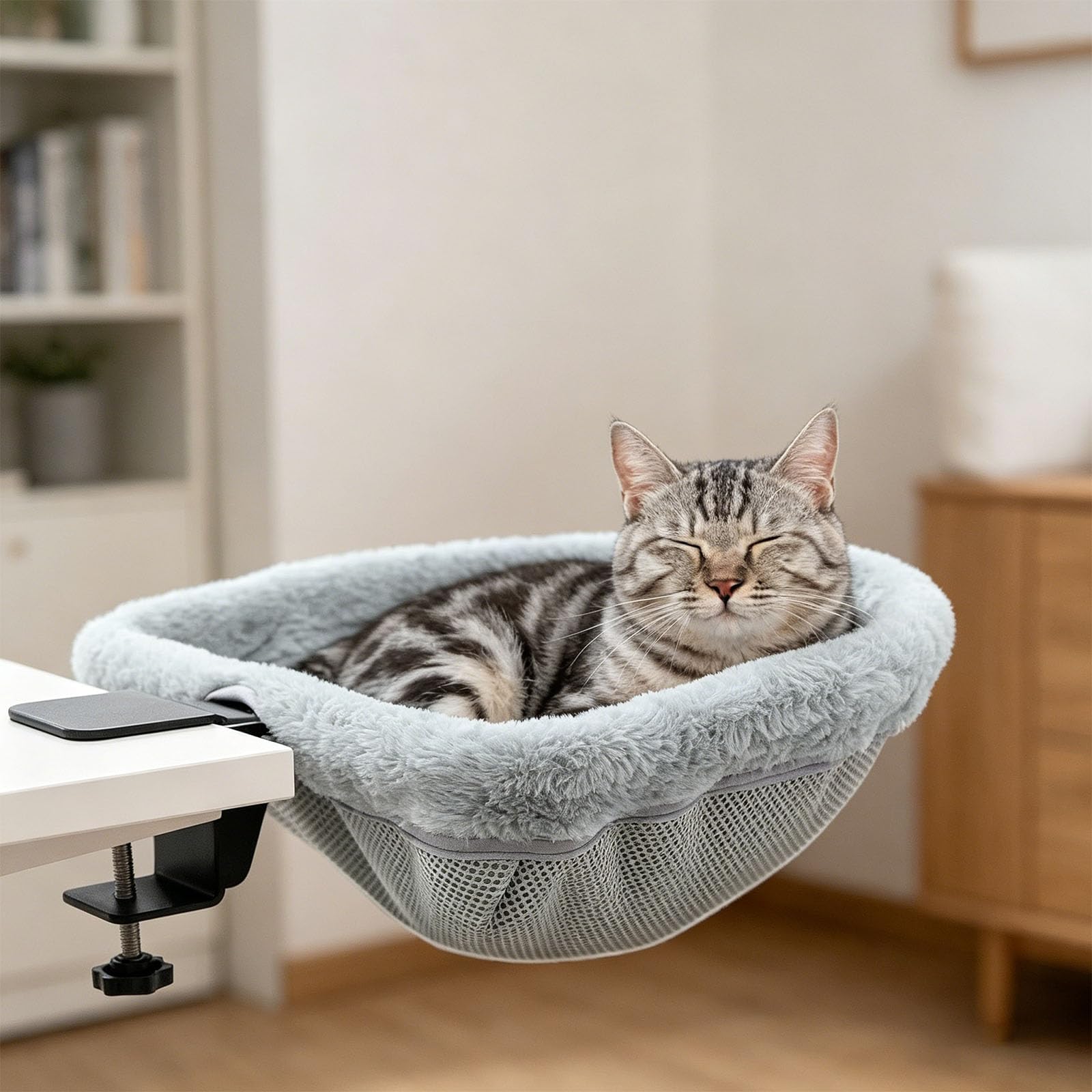 Persiana multifunzione per finestra del gatto, pieghevole, per scrivania, letto, tessuto morbido, fissaggio sicuro per animali domestici, per interni, libreria, posatoi per gatti