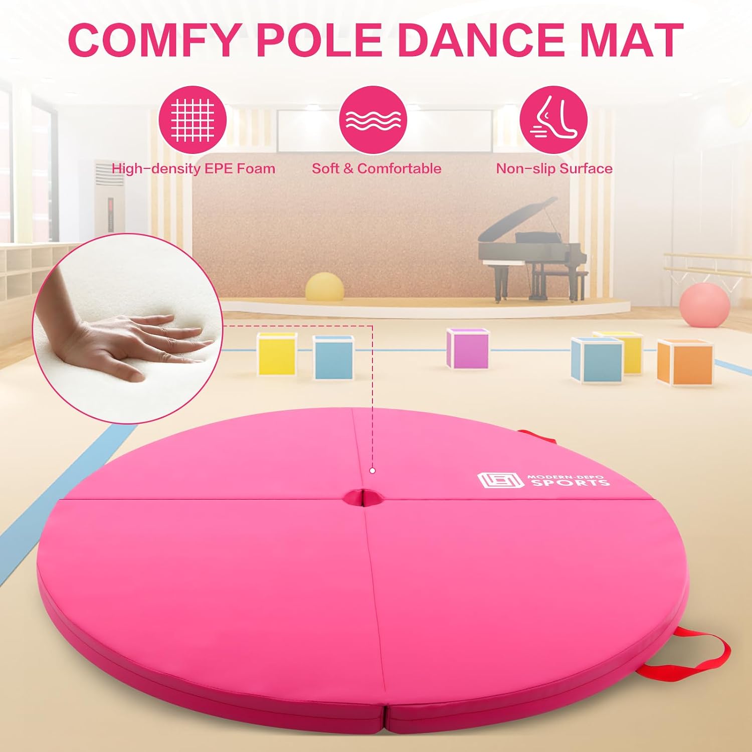 Foldable Pole Dance Crash Mat, Round Foam Padding, Waterproof PU Cover, Lightweight Safety Cushion for Home, Gym, Yoga Exercise