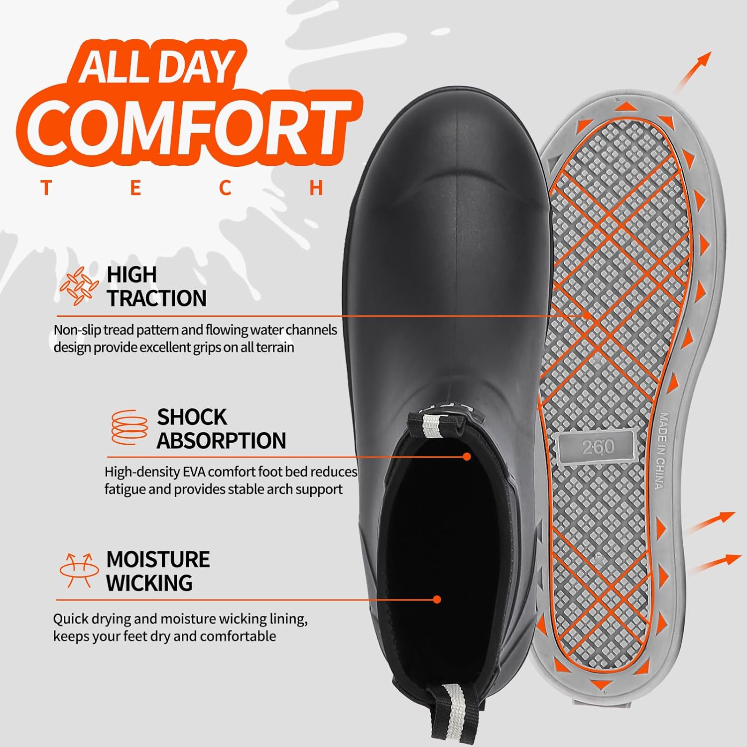 Men's Deck Boots, Fishing Boots Waterproof Rain Boots, Anti-Slip High Traction Ankle Rubber Boots for Professional Premium Neoprene Rubber, Garden Boots Shoe Footwear Booties for Men Outdoor Work - Image 3