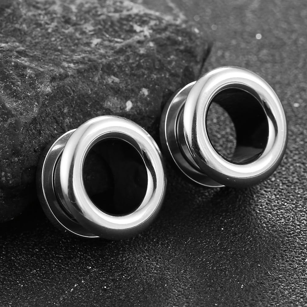 Casvort 2 PCS Hypoallergenic 2G-5/8 Arch Elegant Ear Tunnels 316 Surgical Stainless Steel Comfortable Screw Back Ear Gauges Plugs Body Piercing Jewelry