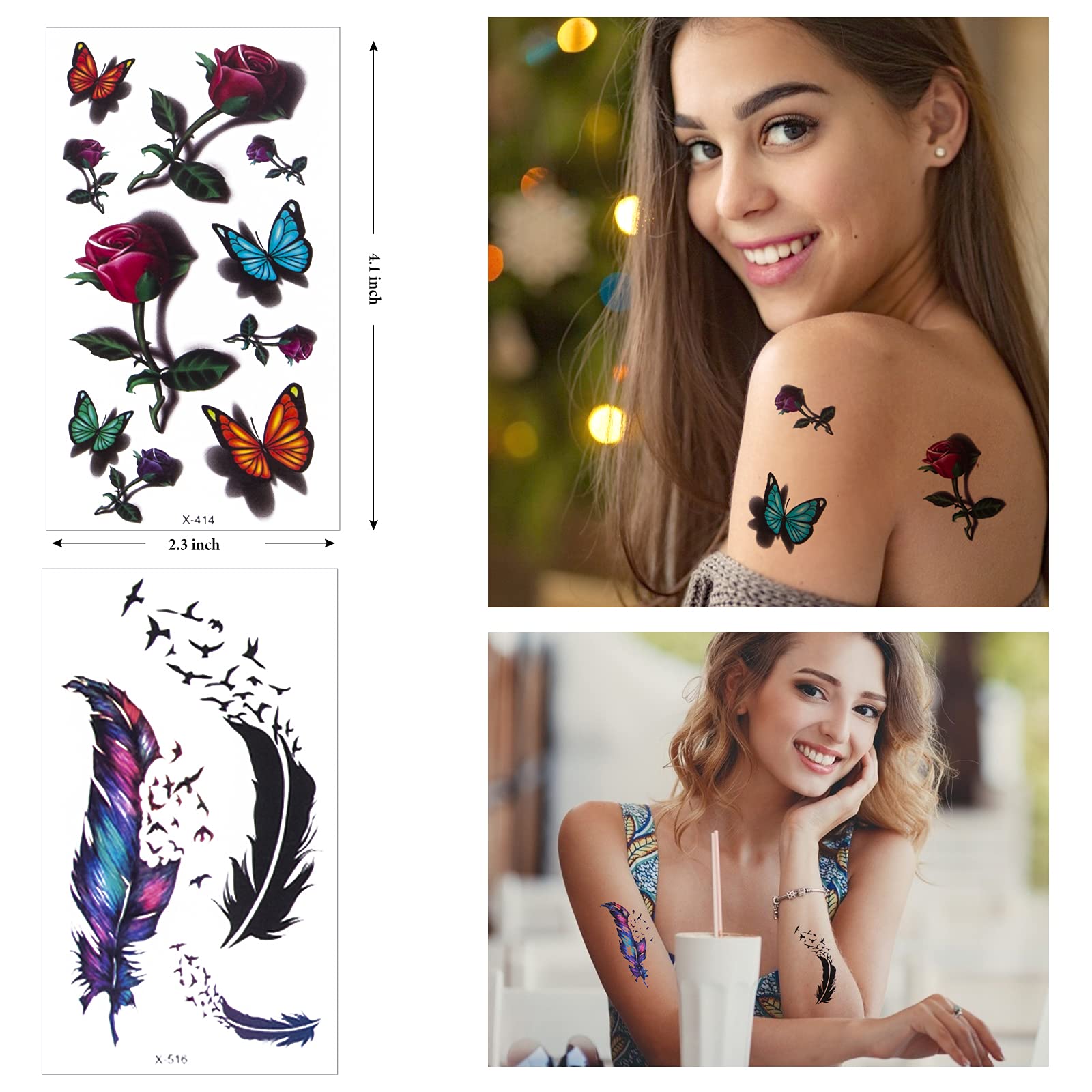 Buy Temporary Tattoo Kit, 4 Bottles Temporary Tattoo Ink with Tattoos