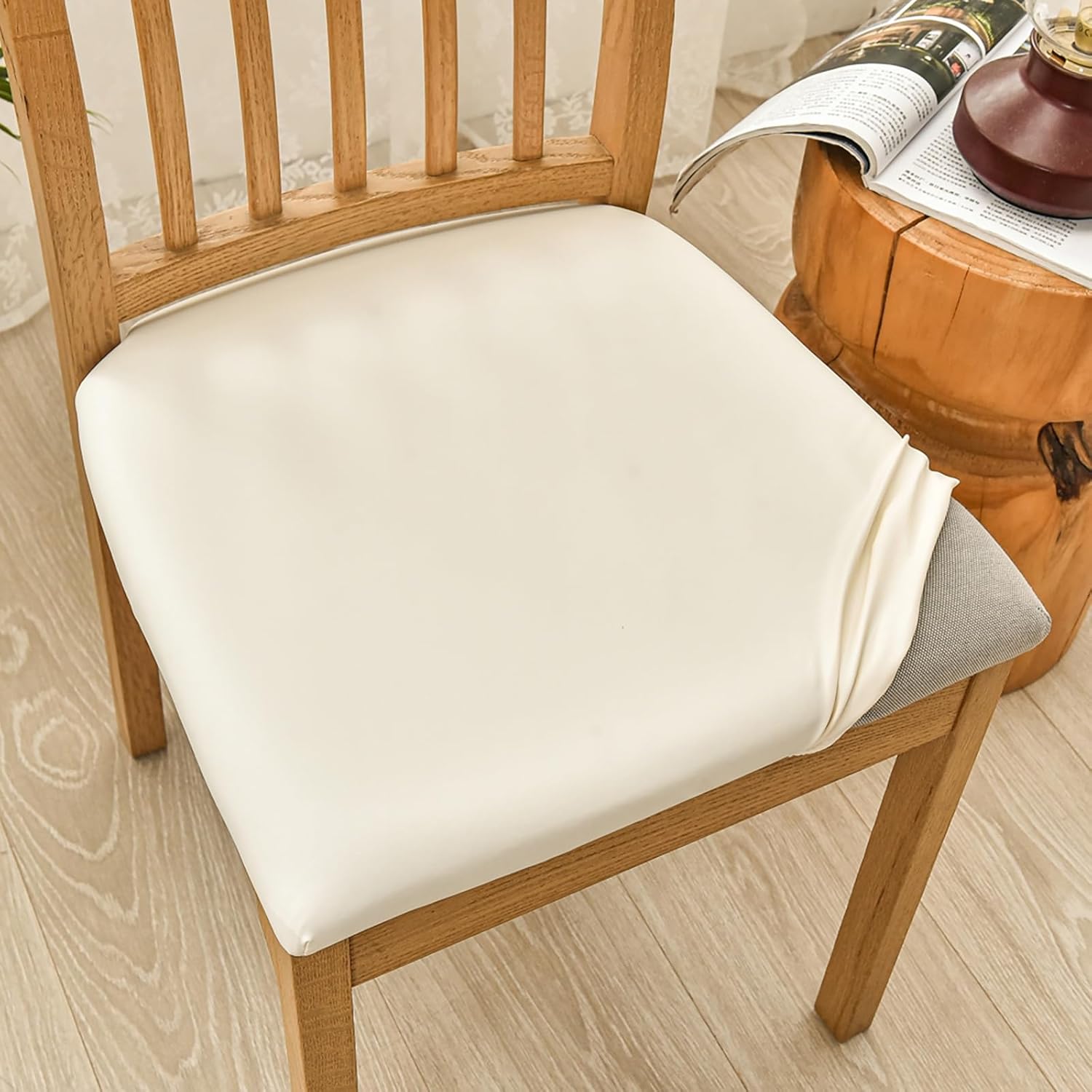 Muka 4pcs Waterproof PU Leather Dining Chair Seat Covers Removable Chair Seat Cushion Cover Chair Seat Slipcovers Protector