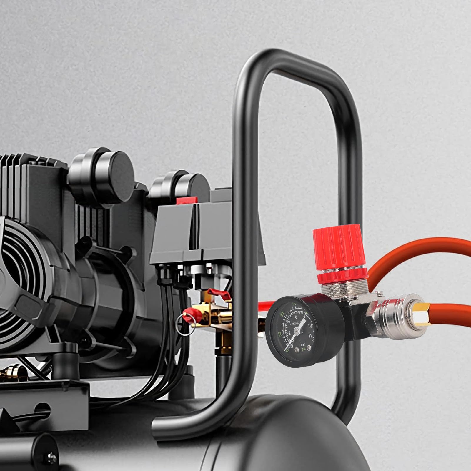 Marhynchus Régulateur du Compresseur D'air avec Jauge 0-180psi 4 Voies de Vanne pour Outils Pneumatiques avec Bouton de Réglage en Plastique (1/2 pouce)