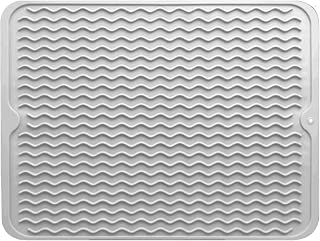 Silicone Drying Mat 16 × 12 – Gray Non-Slip Sink Mat for Kitchen Counter, Heat-Resistant Food-Grade Dish Pad, Easy-Clean Multipurpose Drawer Liner (Gray, 16'' x 12'')