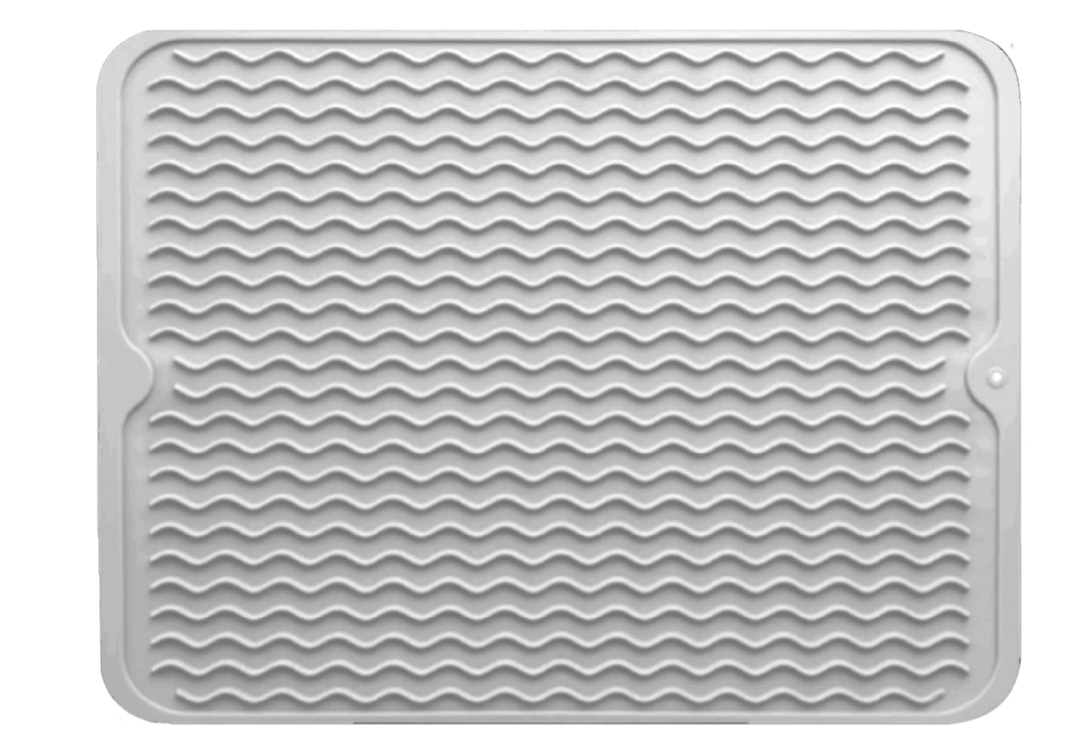 Silicone Drying Mat 16 × 12 – Gray/Black/Pink Rose Non-Slip Sink Mat for Kitchen Counter, Heat-Resistant Food-Grade Dish Pad, Easy-Clean Multipurpose Drawer Liner (Gray, 16'' x 12'')