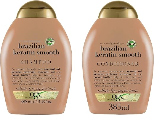 OGX Ever Straightening Brazilian Keratin Smooth Shampoo + Conditioner Combo | Coconut Oil, Keratin Proteins, Avocado Oil &amp;...