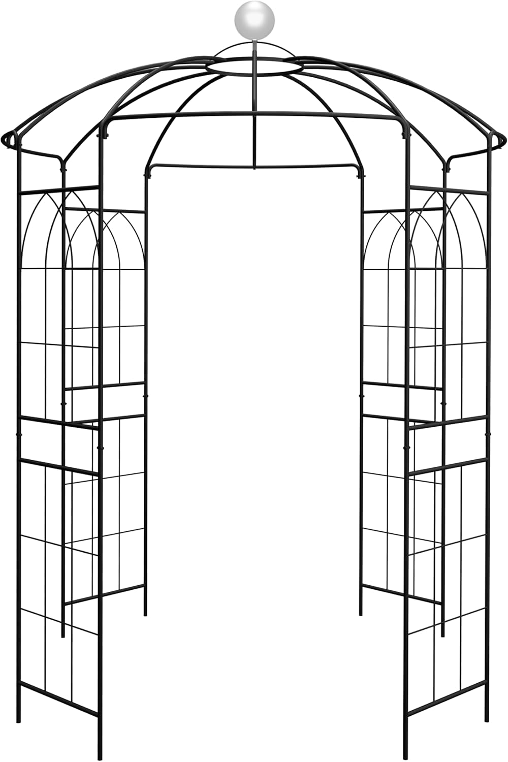 Galvanized Steel Birdcage Shape Garden Arch with Decorative Dome Top, Heavy Duty Pergola Arbor for Climbing Plants, Roses, Vines, Outdoor Patio, Lawn, Backyard, Wedding Ceremony Decoration