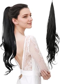 Women Curly Ponytail Long Curly Hairpiece Wigs Ladies Synthetic Wavy 32 inches Pony Tail Hair Girls One Piece Clip Fake Hair for Daily Use Black