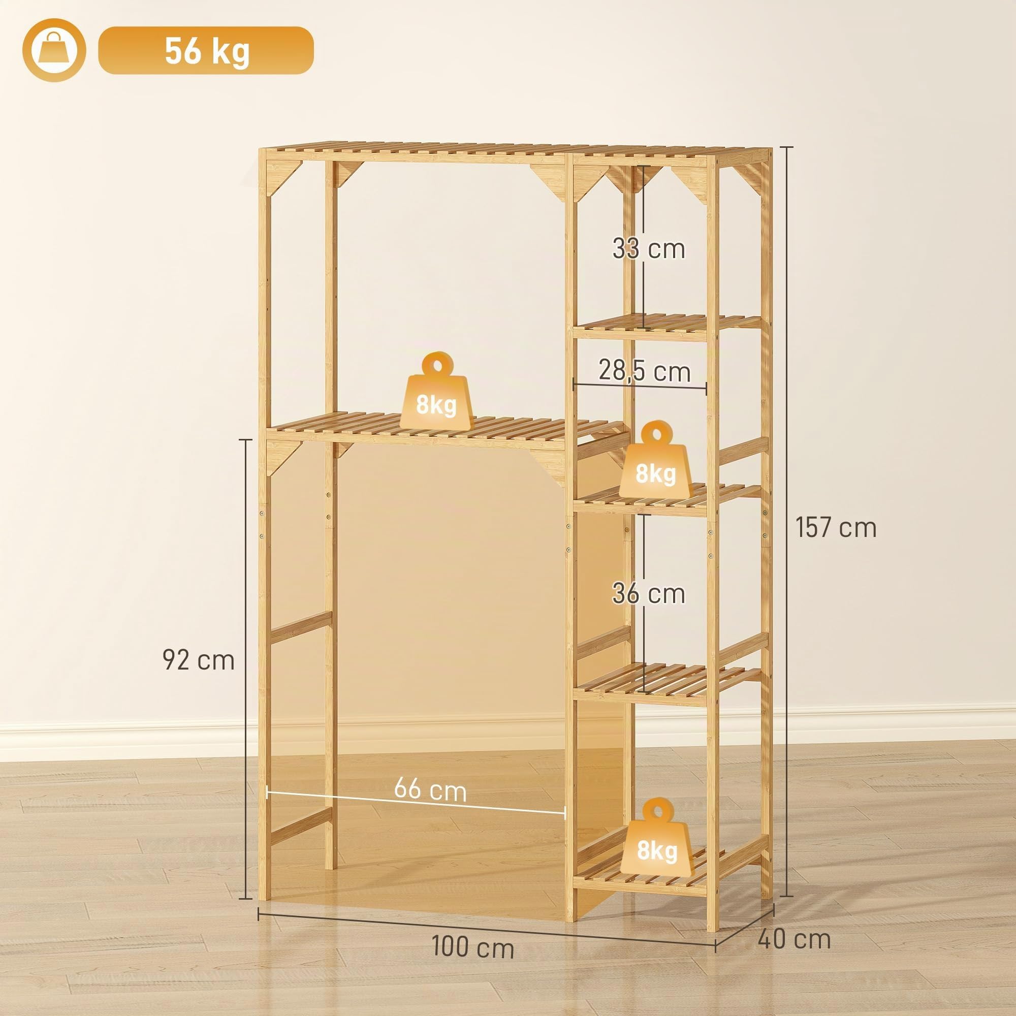 HOMCOM Étagère au-Dessus de Machine à Laver en Bambou, Meuble de Salle de Bain Moderne avec Étagères Réversibles, Meuble de Rangement pour Buanderie, Salle de Bain, Bois Naturel
