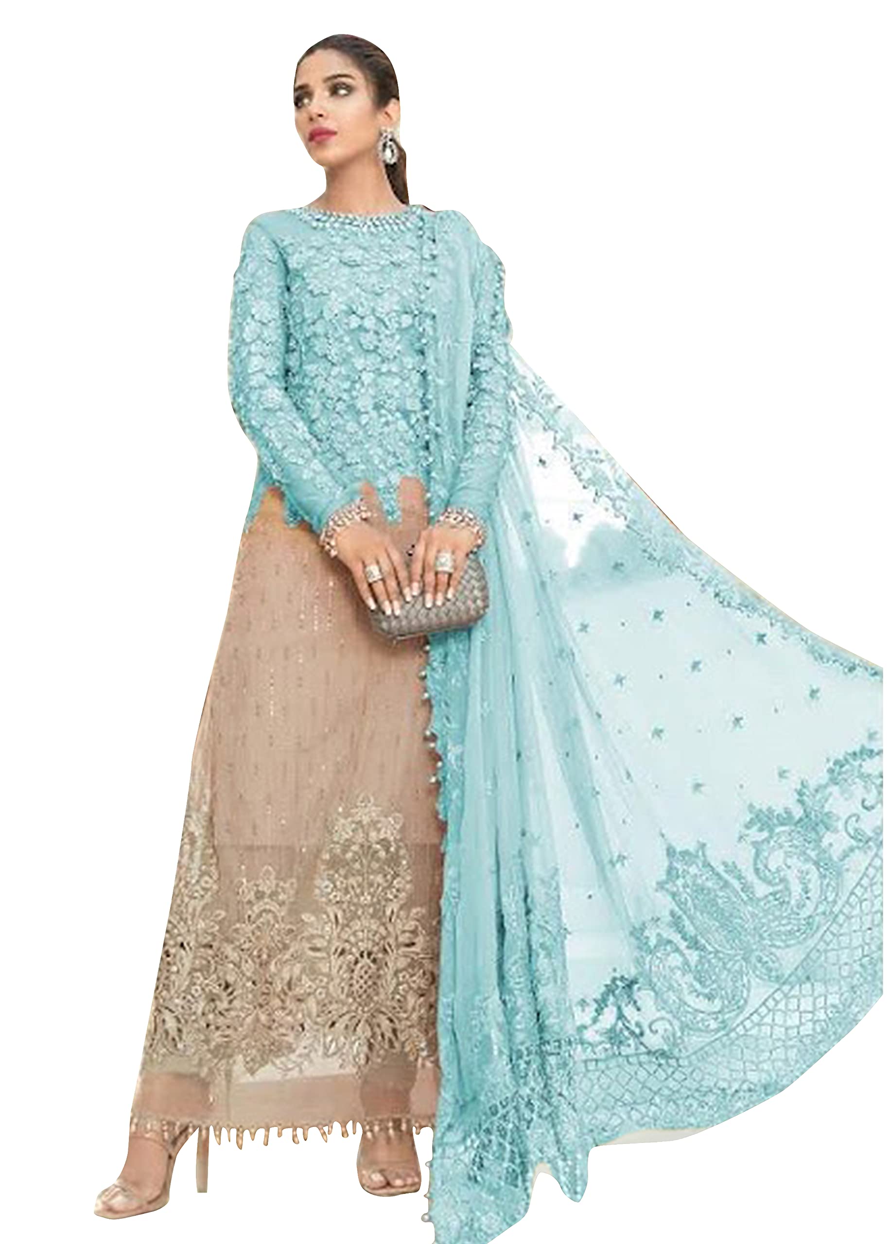 Yami fashion women's net with soft silk semi stitched embroidery and sequence work multi color designer salwar suit