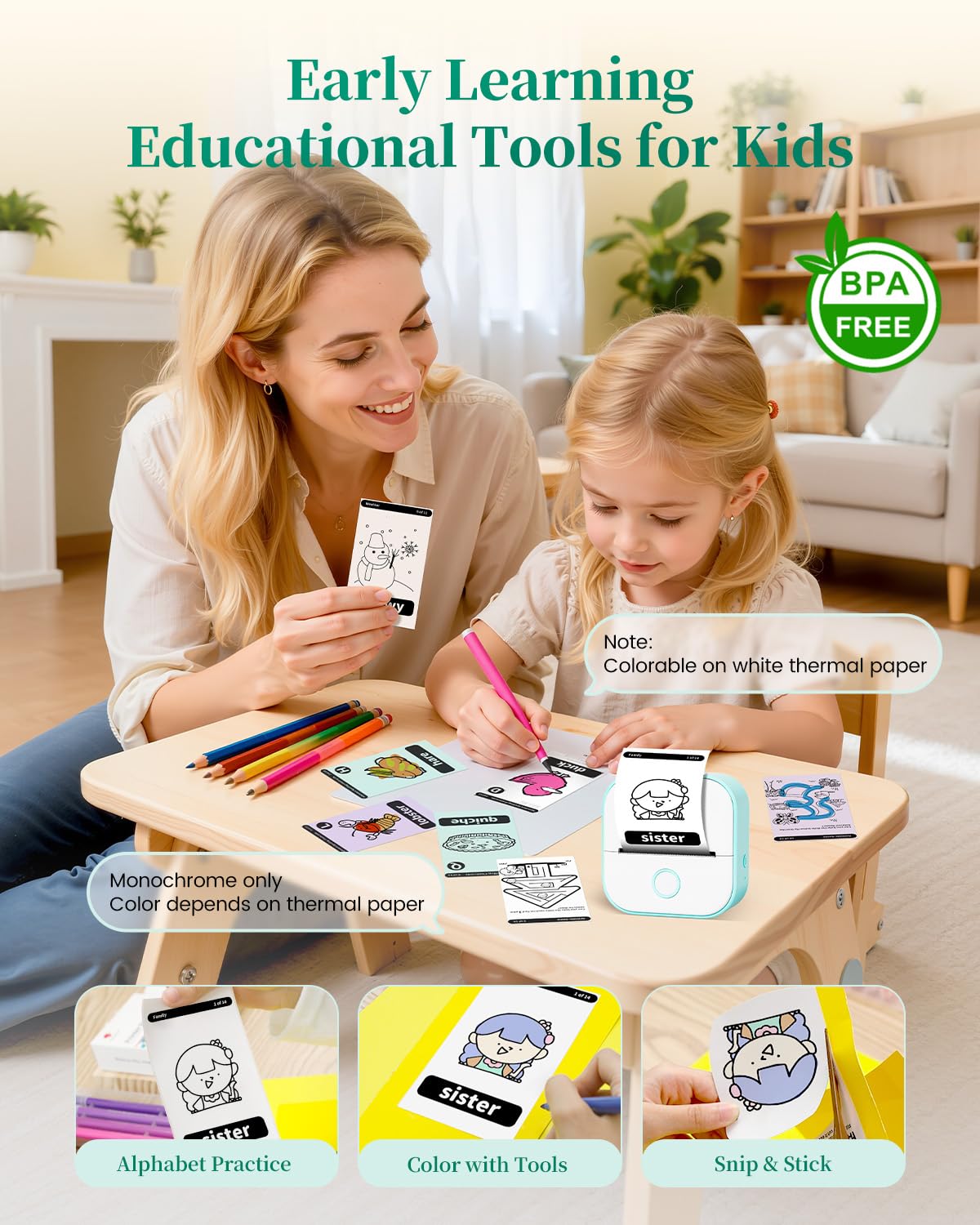 Mini Impresora Termica - Impresora Pegatinas Autoadhesivas T02 Impresora Portátil Sin Tinta Bolsillo Bluetooth Impresora Fotos Movil para el Aprendizaje, Notas de Estudio, Diagrama Anatómico, Fotos