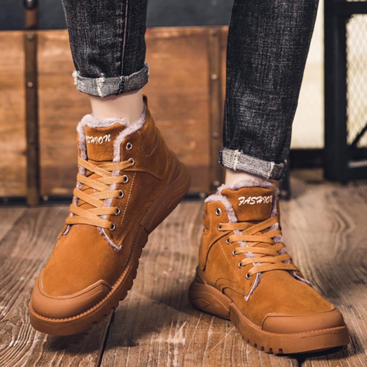 [GHSDQ] 大きいサイズ メンズ ブーツ ムートンブーツ ショート 編み上げブーツ もこもこ スエード スニーカー スノーシュー